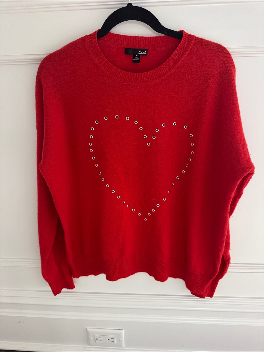 Aqua Red Crewneck Sweater with Stud Heart